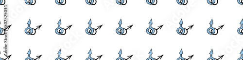 Vector seamless pattern of two crossed symbols of mars, male gender symbols in doodle style. Man love combinations. Texture of theme of LGBT, gay love, pride, bisexual, homosexual