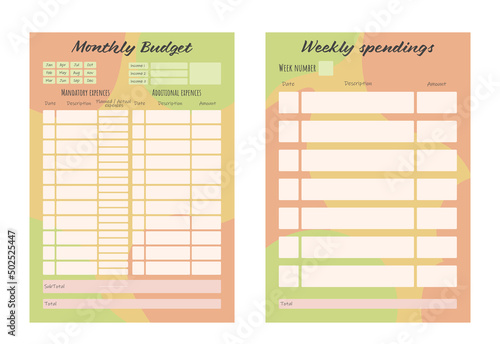 Personal budget planner for the month with weekly spendings. Vector illustration