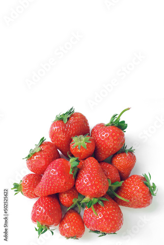 strawberries on a white background. handful of fresh ripe strawberries on a white background close-up