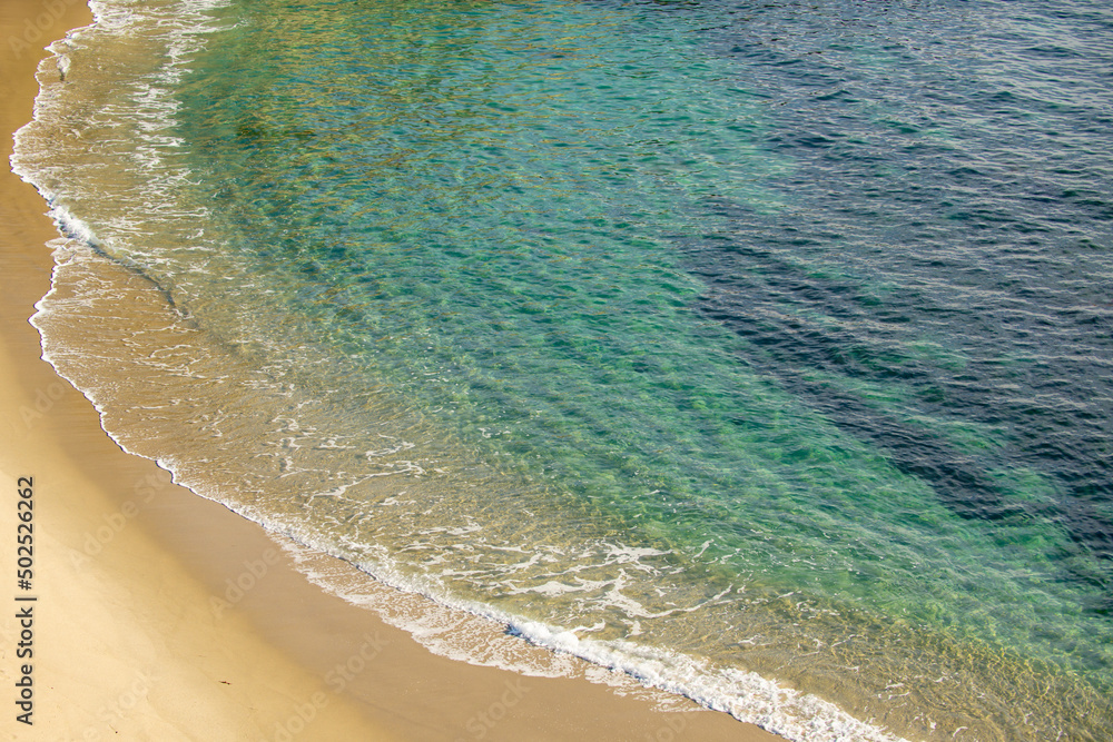 Panorama of tropical ocean water, sea waves. Calm water, ocean background. Panoramic sea landscape.