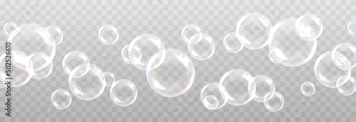Vector soap bubble. Realistic soap bubble png, glare. Foam bubbles png. Powder, soap, detergent. Vector image.