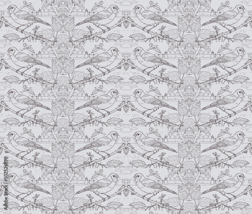 Chaffinch Repeat Pattern (grey on silver).