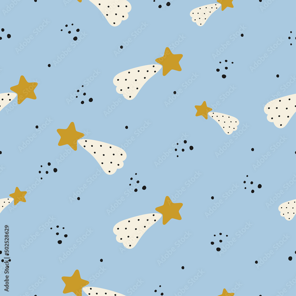 Seamless Pattern with Stars. Vector illustration. For greeting card, posters, banners, the card, printing on the pack, printing on clothes, fabric, wallpaper.	
