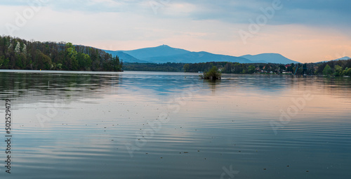 Terlicko dam with Moravskoslezske Beskydy mountains on the background in Czech republic
