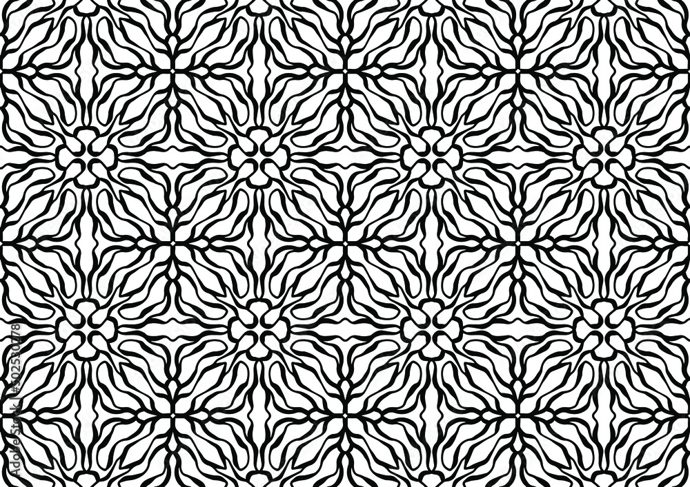 simple pattern drawn with abstract flowers on a white background for coloring, vector tile