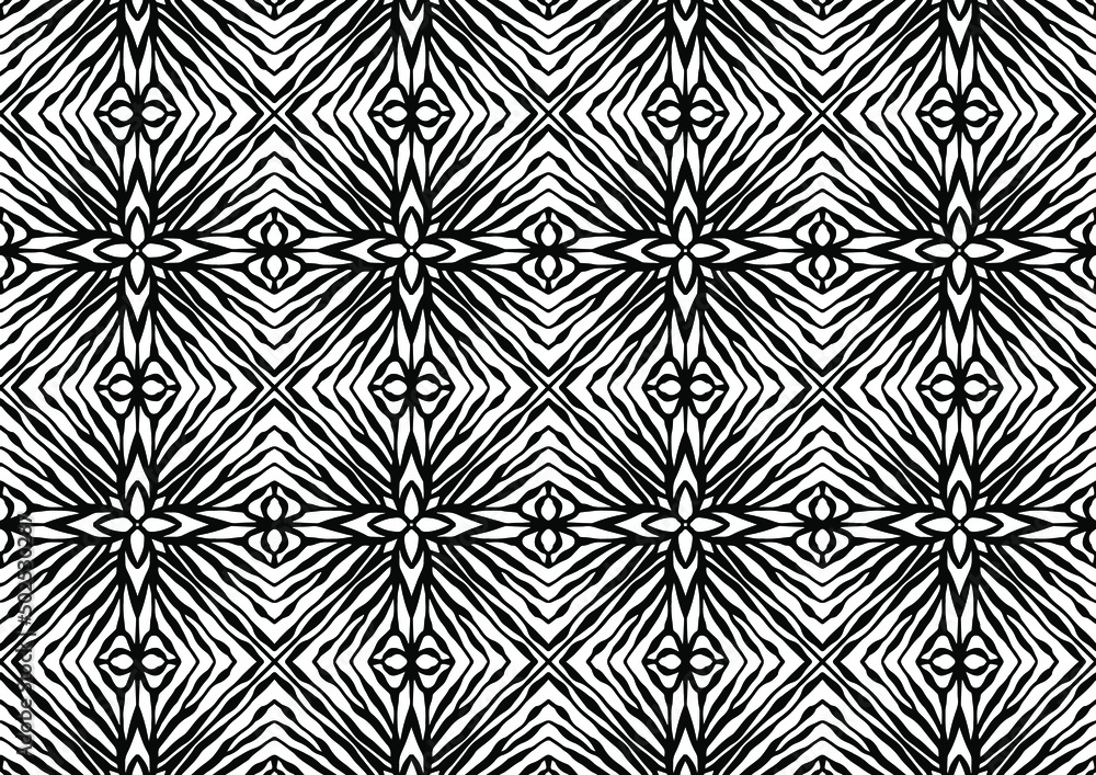 tile with geometric ornament drawing for coloring on a white background, vector seamless pattern