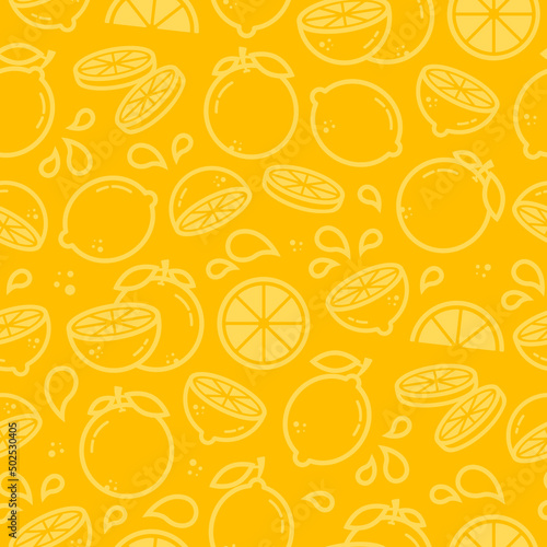 Vector seamless pattern with orange  lemon in outline style. Fruit for package  kitchen design  fabric and textile. Citrus wallpaper