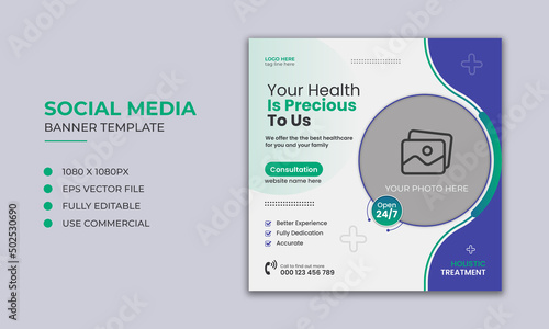 Medical healthcare social media banner and instagram post template