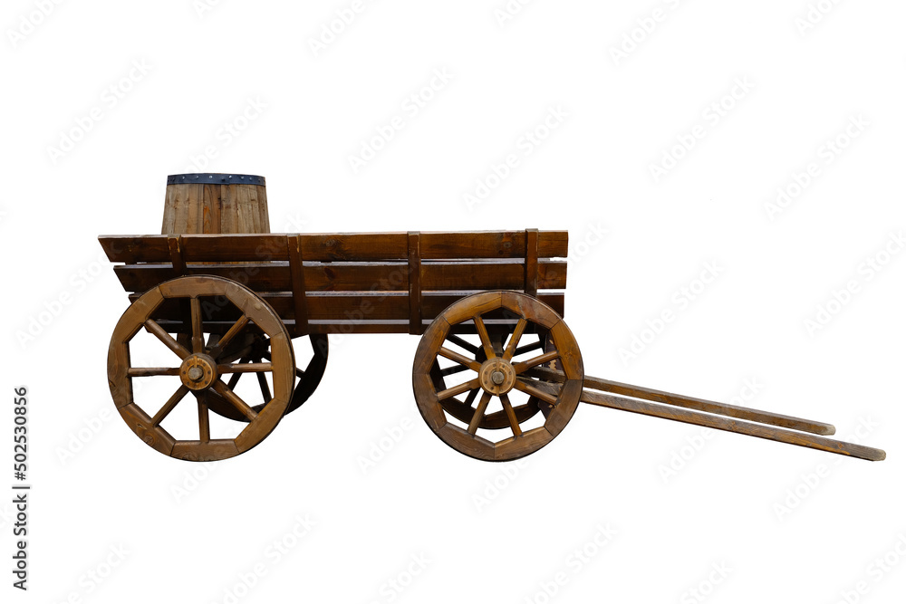 wooden wagon isolated on white background