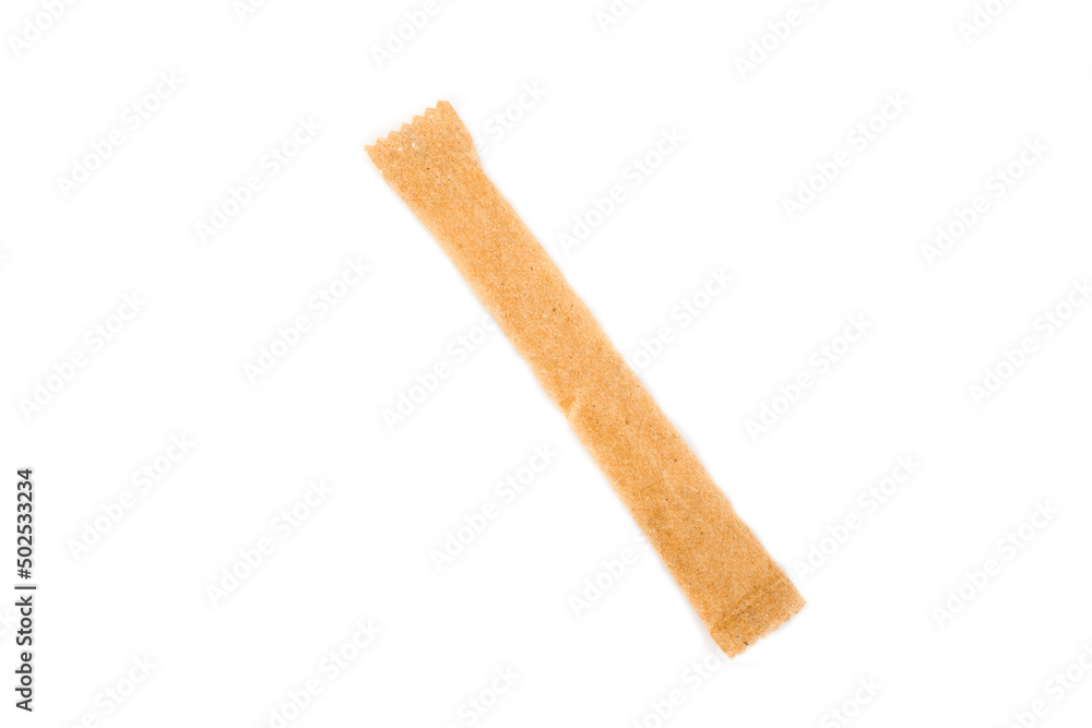Sugar stick. Sugar in paper kraft packaging. Mock up for design isolated on white background Sugar stick. Sugar in paper kraft packaging. Mock up for design isolated on white background