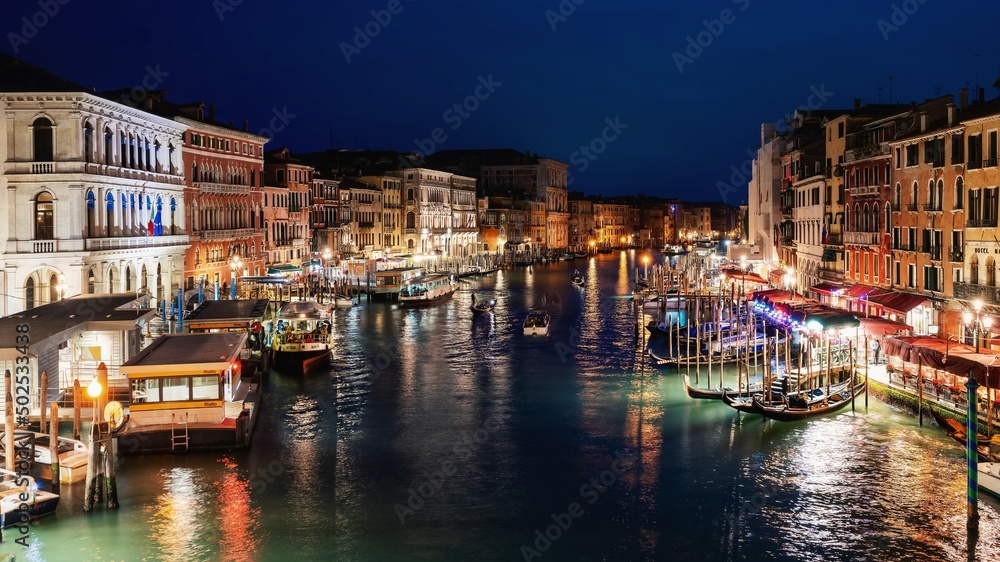 Venice, the Grand Canal at night.