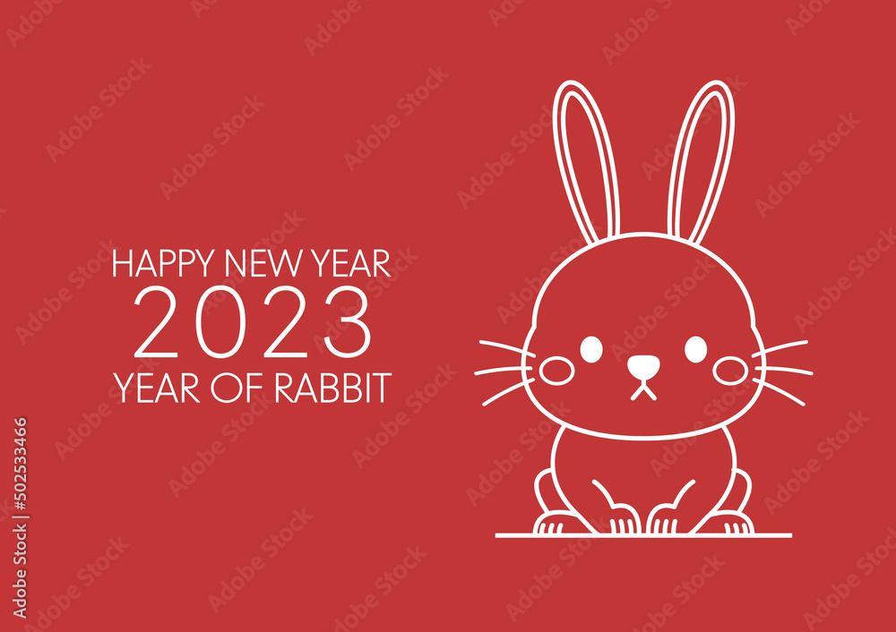 Fototapeta premium Happy Chinese new year greeting card 2023 with cute rabbit. Animal holidays cartoon character. Rabbit icon vector.