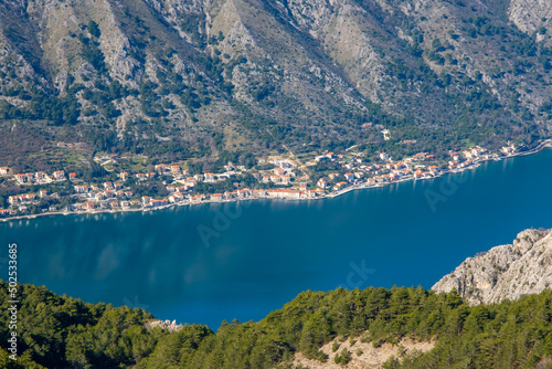 Aerial view over the Kotor Bay in Montenegro