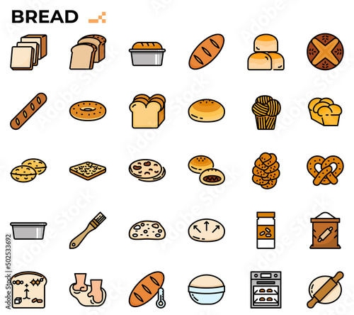 bread and baking icon set.