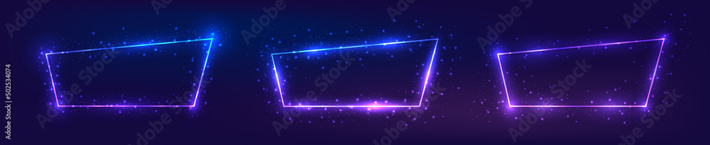 Set of neon frames with shining effects