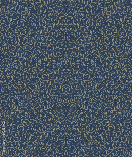 Dark seamless ornamental pattern. Blue decorative background.