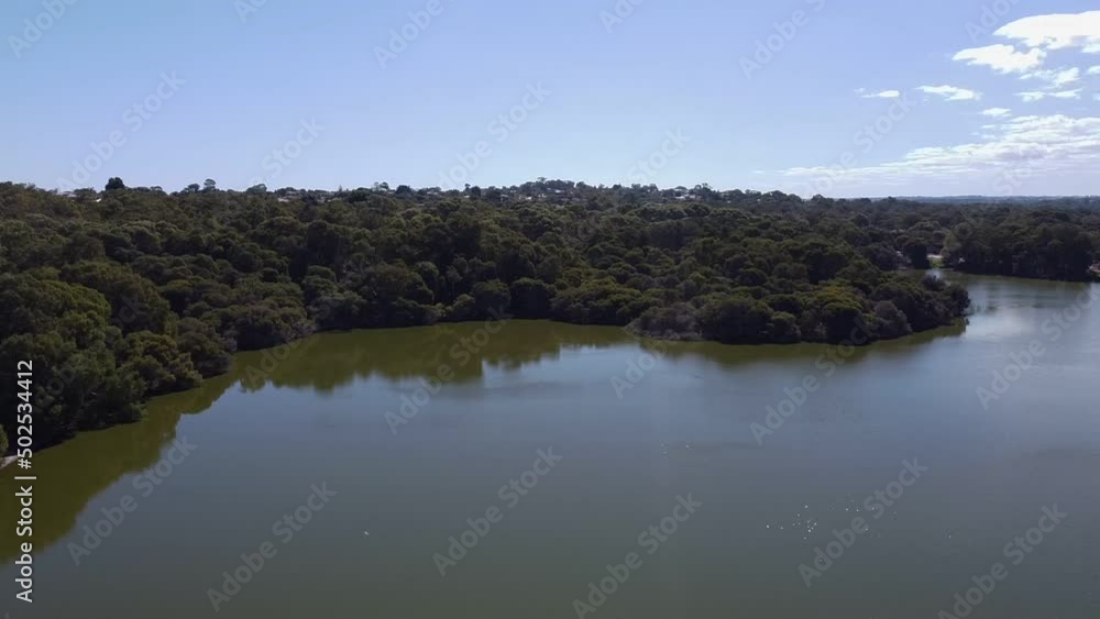 Aerial Pan Right View Over Lake Joondalup, Perth On Sunny Day Aerial Pan Right View Over Lake Joondalup, Perth On Sunny Day