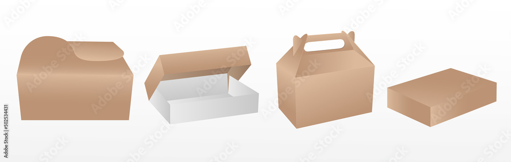 stock vector paper food box packaging mockup brown color. food package and lunch box, fast food pouch takeaway mockup. stock vector paper food box packaging mockup brown color. food package and lunch box, fast food pouch takeaway mockup.