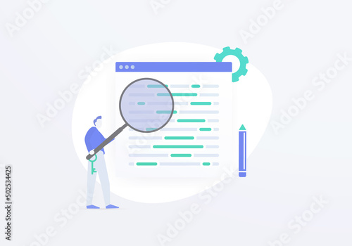 Keyword research and analysis for SEO. Website content optimization strategy after the search engine algorithm updates. Choose the right keywords in articles and product lines. Vector illustration photo