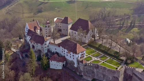 Lenzburg Castle in the Canton of Aargau in Switzerland by air photo