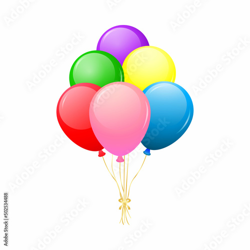 A composition of balloons tied together with a golden bow. Vector illustration.