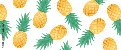 Horizontal, artistic, colorful, pineapple, fruit banner illustration.