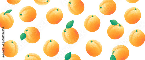 Horizontal, artistic, colorful, apricots, fruit banner illustration.