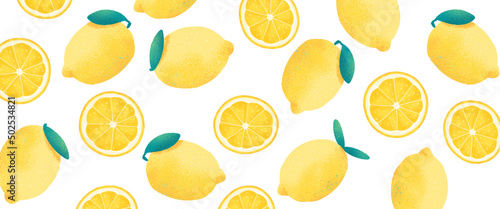 Horizontal, artistic, colorful, lemons, banner illustration.