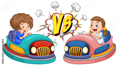 A boy bumper car vs a girl bumper car