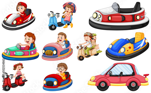 Set of kids riding Go-Kart