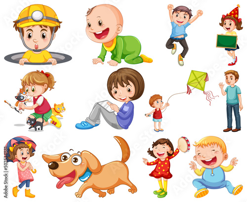 Happy children in different actions