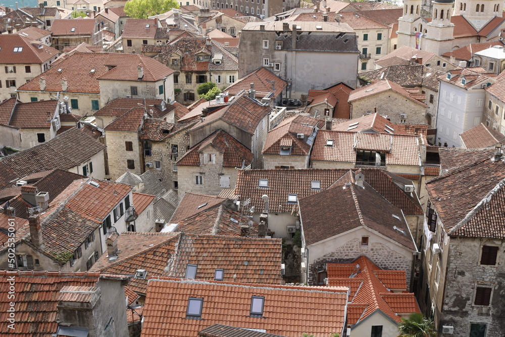 The roofs of the ancient city of Kotor in Montenegro