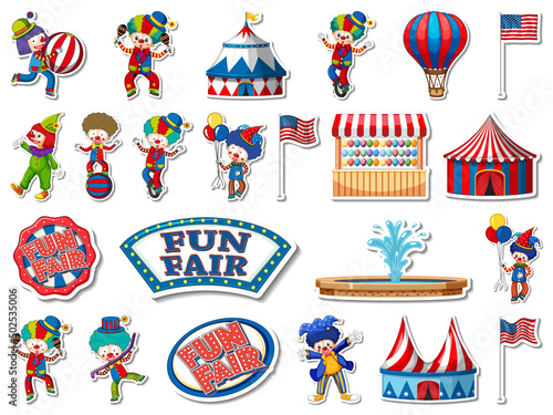 Sticker set of amusement park and fun fair objects