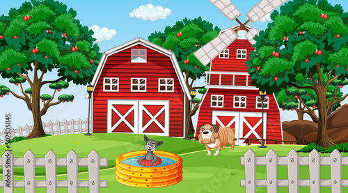 Set of different domestic animals in farm