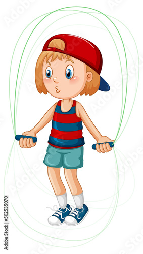 Cartoon girl jumping rope