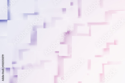Bright shining pastel very peri purple and pink geometric pattern of squares in light with saturated gradient shadows, top view. Airy romantic abstract background in futuristic style.