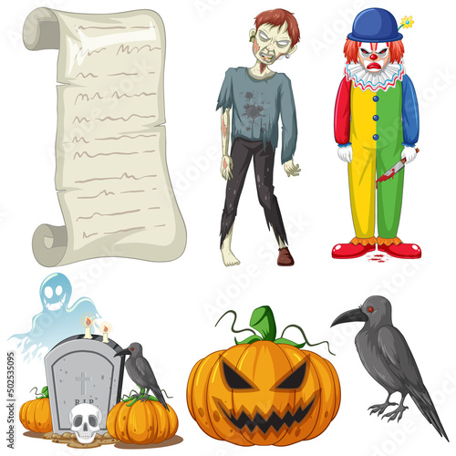 Halloween theme with zombie and clown
