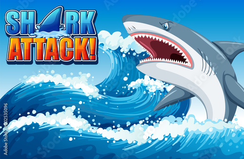 Shark attack banner concept with aggressive shark