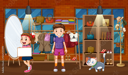 Many kids in the clothes shop
