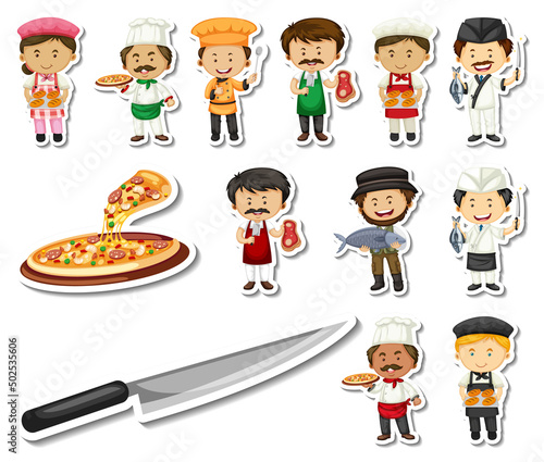 Sticker set of different professions cartoon characters