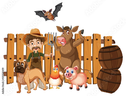 Farmer and many animals