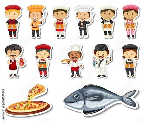 Sticker set of different professions cartoon characters