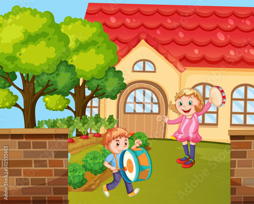 House scene with many kids