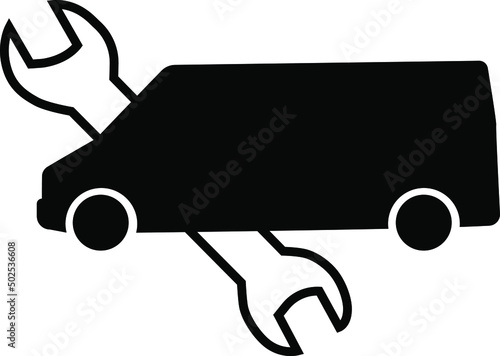 Icon symbol of repair of minibuses in black color on a white background for car service station, auto mechanic services, logo, websites