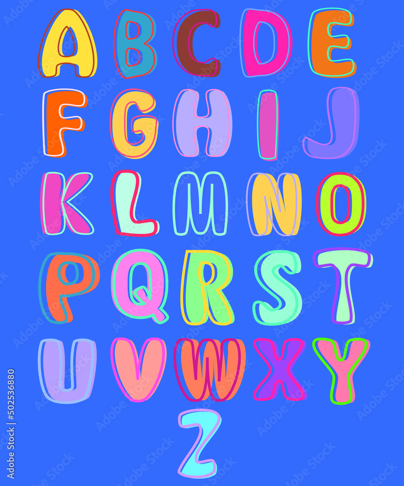 colorful alphabet chart from A to Z with blue background . colorful alphabet chart from A to Z with blue background .