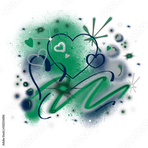 Green Hearts, Blue Heart, Airbrushed Background, Love, Valentine's Day, Stars, Anniversary, Birthday, Celebration, Party