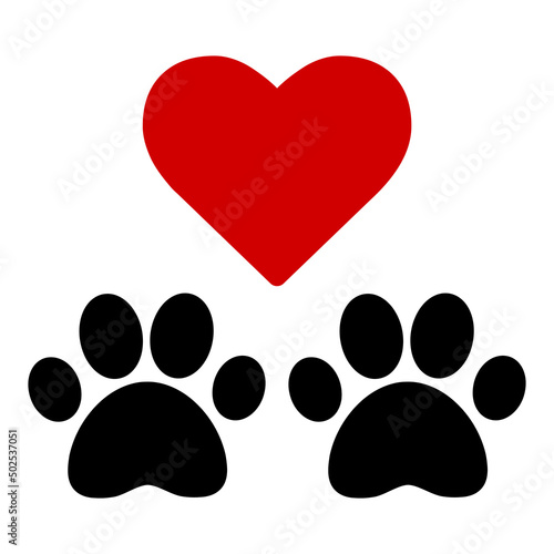 dog paws with heart icon. dog lovers. charity symbol.