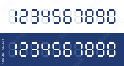 Digital electronic number set. Digital numbers 0 - 9 on white background.