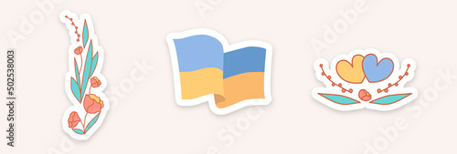 Stickers in support of Ukraine, Ukraine concept icons set. Vector illustration