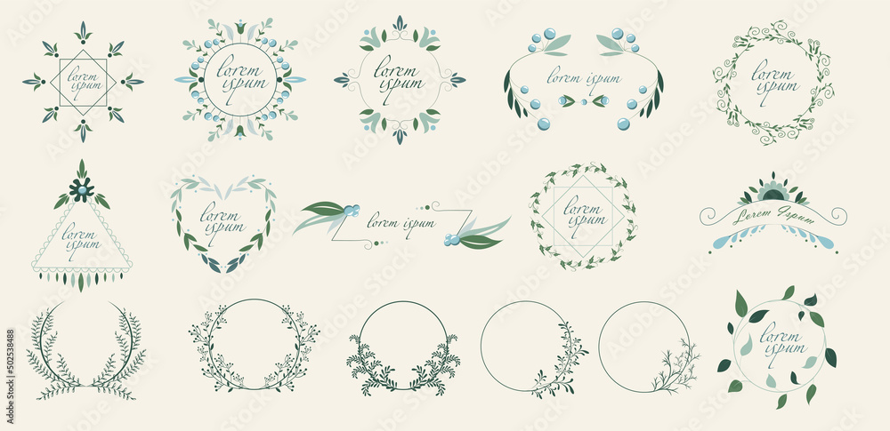 Wedding logos, hand-drawn elegant flower decorations. Hand drawn beautiful flower logo. Botanical trendy greenery vector illustration.